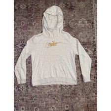 Nike Womens Sportswear Hoodie Gray Gold Glitter Logo Pullover CQ5434-051 Large