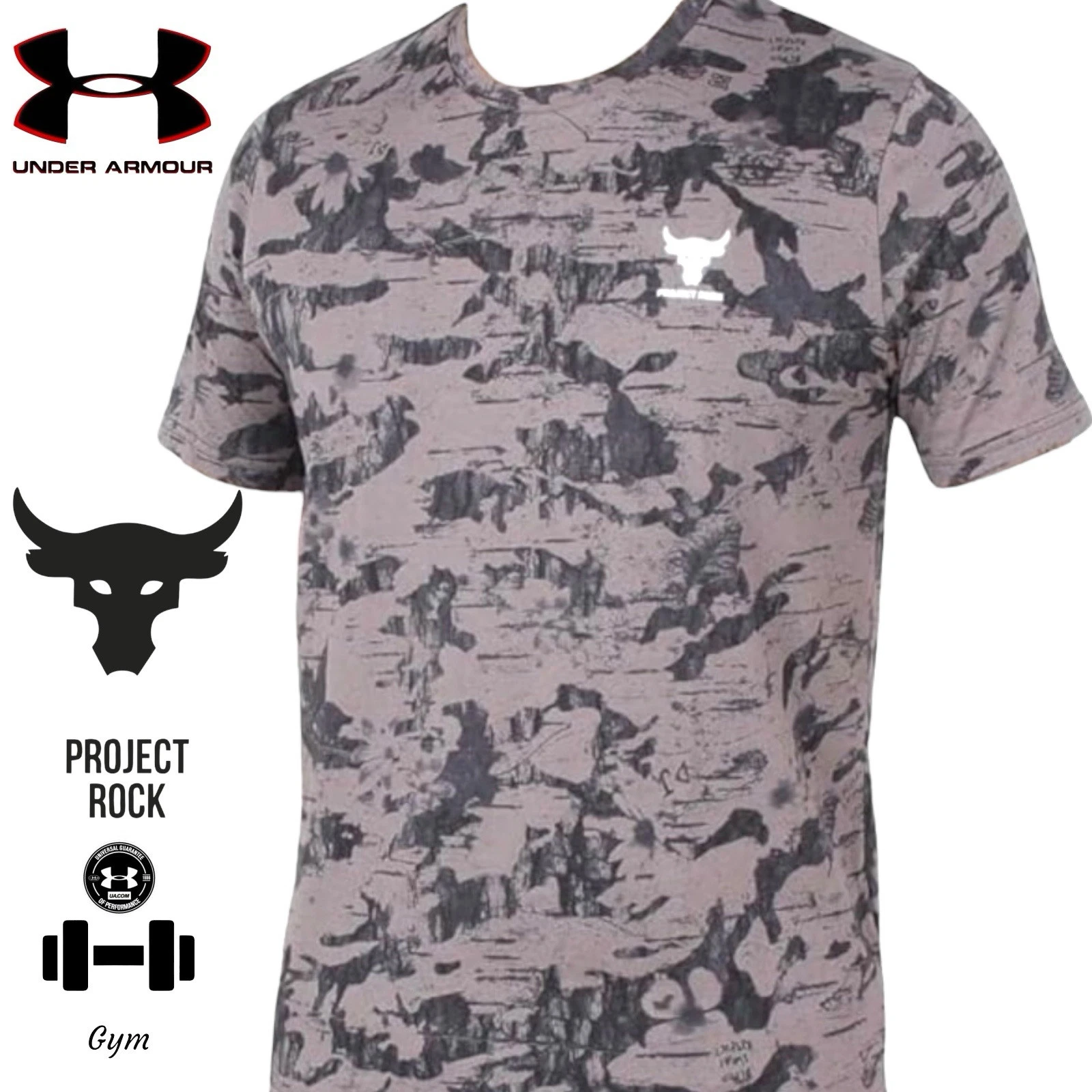 Under Armour Men's Project Rock Short Sleeve GYM brown and black Sz-M NWT