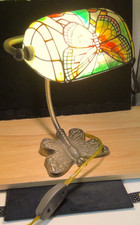 Vintage Tiffany Style Stained Glass "Butterfly" Lamp and Stand