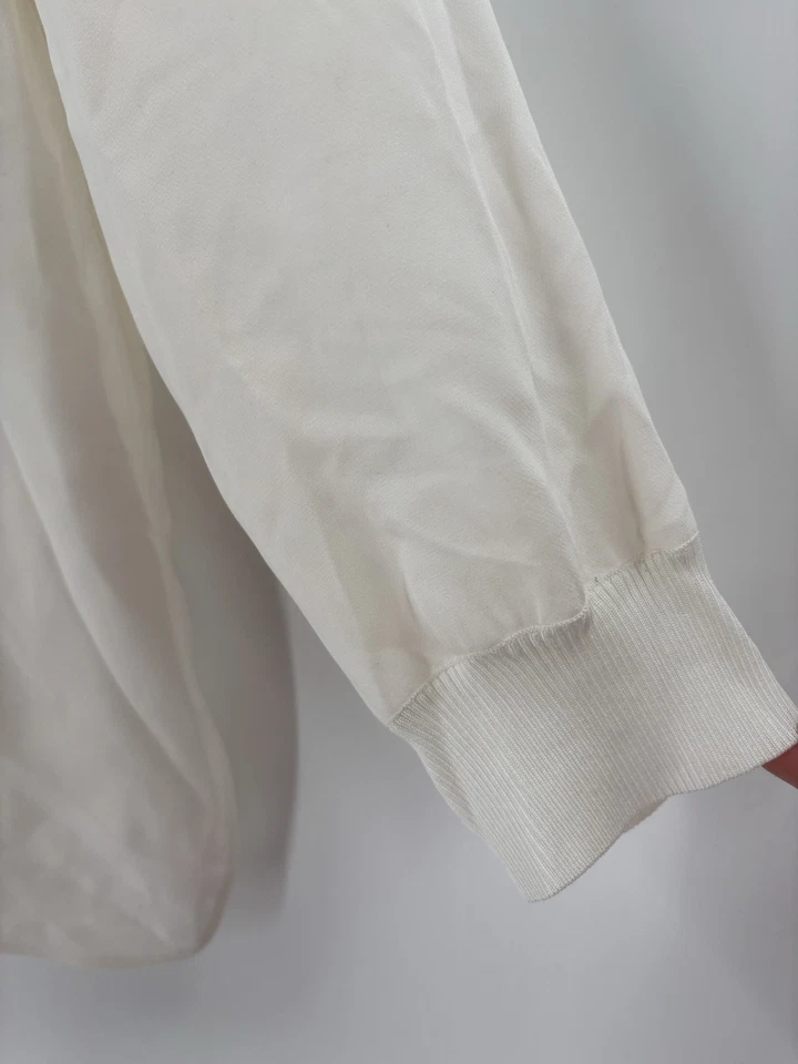 Blusa para mujer Lafayette 148 grande blanca marfil 100 % seda pulóver transparente cuello en V Foto 2 de 4