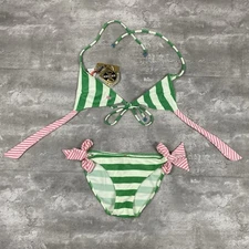 vintage JUICY COUTURE BEACH SURF ROYALTY bikini swim bathing suit Y2K stripes