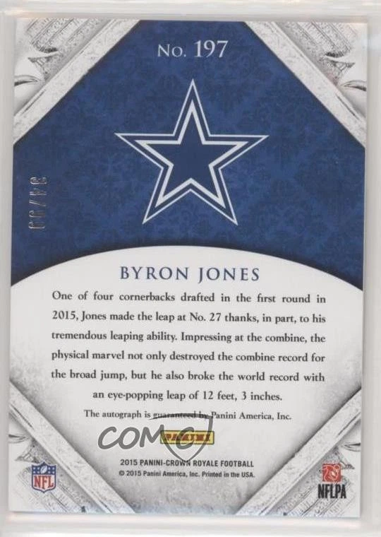 2015 Panini Crown Royale Signature Silver /99 Byron Jones #197 Rookie Auto RC - Image 2 of 2