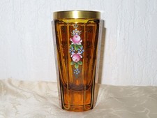 Glas Vase Kelchglas Pokal / Überfangglas  mit Blumen Dekor!
