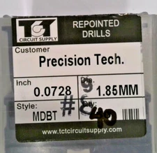 TCT REPOINTED DRILLS MDBT #49 0.0728" DIA 0.472" FLUTE (LOT OF 40)