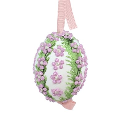 Easter Egg Ornament: Peter Priess Easter Egg; Beaded Floral Motif