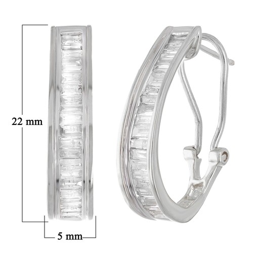 14k White Gold 1ctw Diamond Baguette Oblong Hoop Earrings - Picture 3 of 3