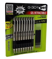 Zebra G-301 Gel Stainless Steel 9 Pack W/ 6 Refill Cartridges Zebra G-301 Gel Stainless Steel 9 Pack W/ 6 Refill Cartridges