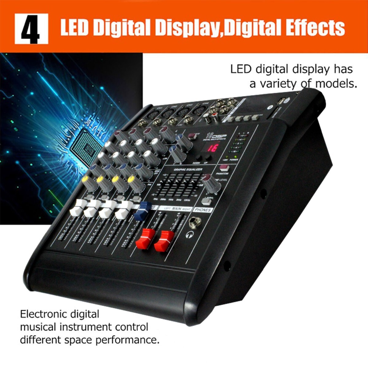 4 Channel Power Mixing Amplifier 2000W Professional Powered DJ Mixer