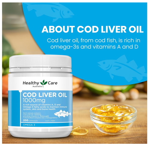 Healthy Care Cod Liver Oil 1000Mg - 200 Softgel Capsules, Blue | Maintains Immun - Picture 6 of 7