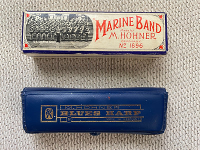 M. Hohner Blues Harp With Case & Marine Band 1896 Key of E Harmonica w Box