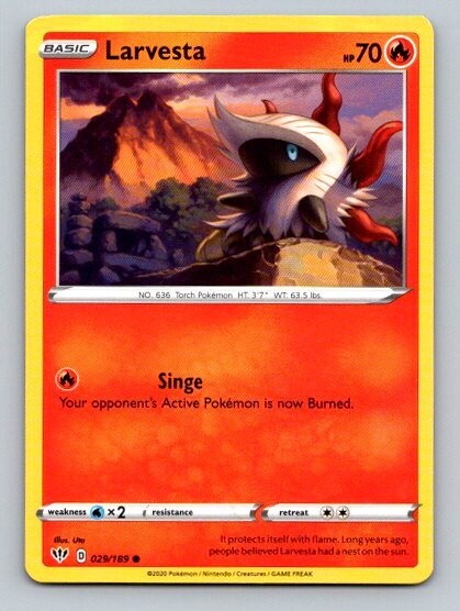 2020 Pokemon Card Darkness Ablaze Larvesta 29/189