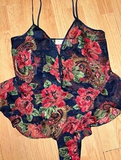 Vintage Victorias Secret Gold Label Satin Second Skin Teddy Lace Bodysuit Small