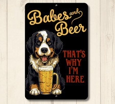Funny Bernese Mountain Dog Sign berner metal Babes & Beer man cave tin plaque