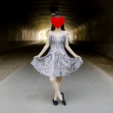 Camille La Vie Prom Dress Grey Metallic Sequin Lace Up Back NWT Size 0