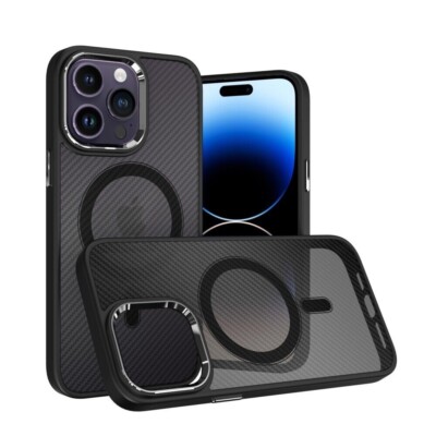 FÜR APPLE IPHONE 13 PRO - MAGNETIC CARBON Handy Back Case Tasche Hülle SCHWARZ