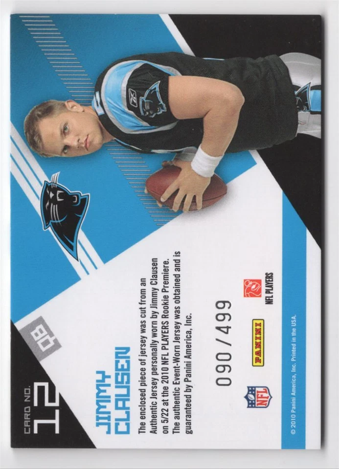 2010 Panini Absolute Memorabilia Rookie Premiere Materials Jimmy Clausen /499 - Image 2 of 2