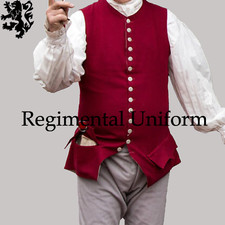 Colonial Vest 18th Century Military Vest Maroon Wool Revolutionary Uniform Vest