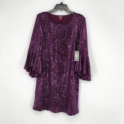 vince camuto sequin shift dress Vince Camuto Women's 3/4 Flounce Sleeve Sequin Shift Dress Arresting Plum M  NWT