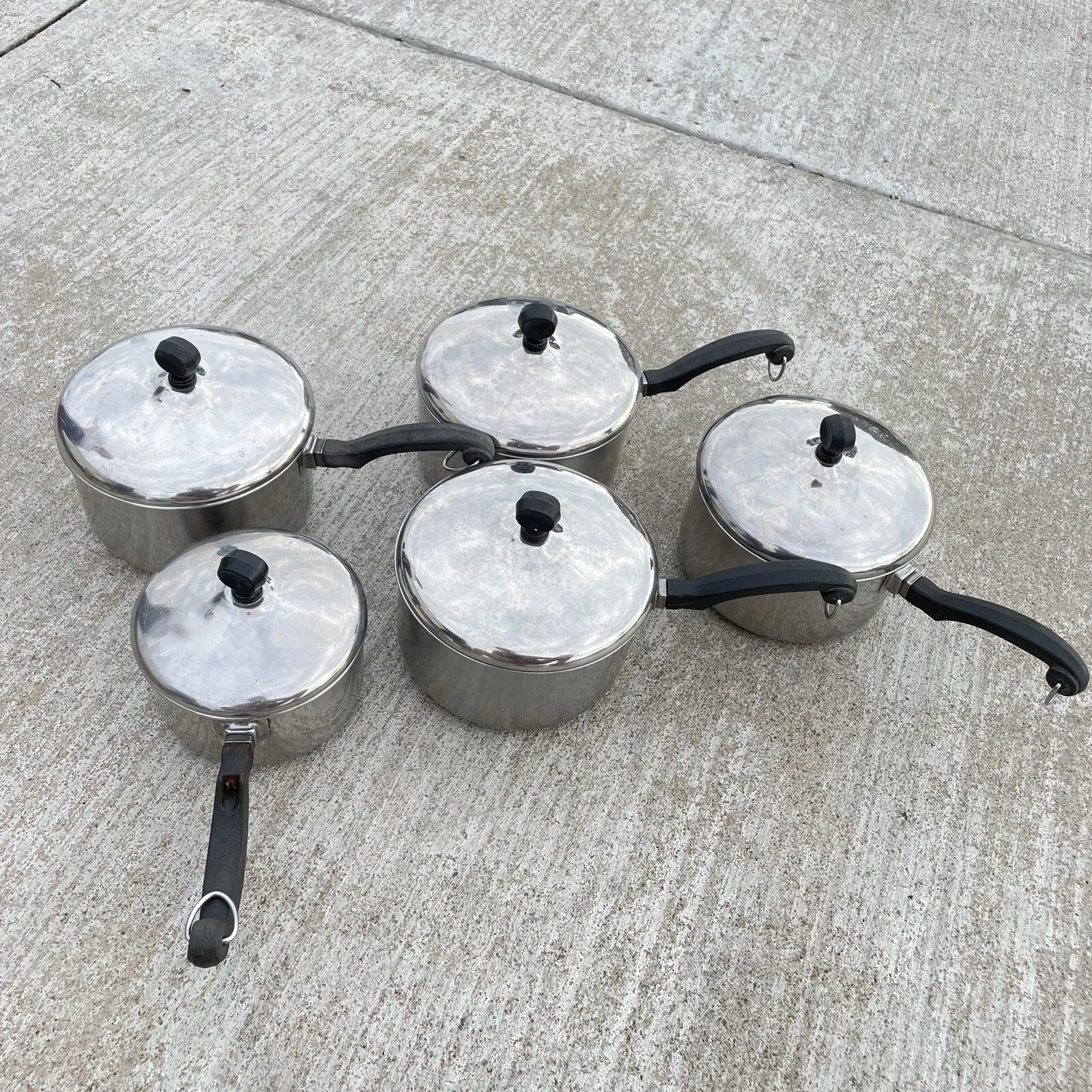 VTG Farberware Aluminum Clad Stainless Steel 10 Piece Set Lids Pots Pans Bronx