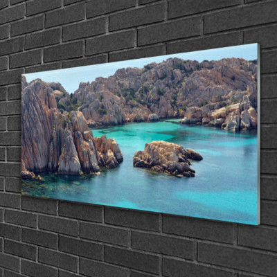 Tableau Déco Sur Toile 100x50 Cm - Impression Paysage De Golfe - Style Moderne - Couleurs Gris, Bleu, Brun, Vert