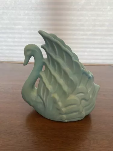 STUNNING VTG VAN BRIGGLE Ming Turquoise Swan Art Pottery Vase 8.5"H SIGNED