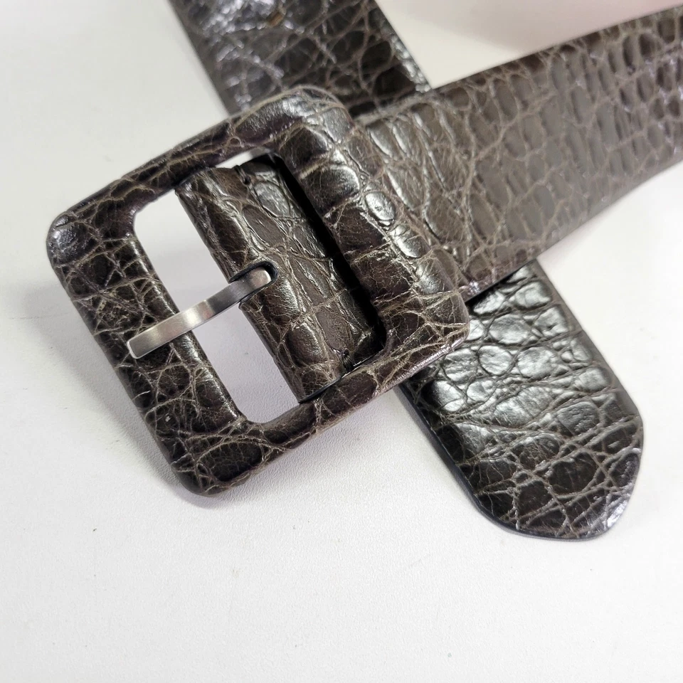 Кожаный ремень Ann Taylor 28 30 S с принтом аллигатора крокодила темно-оливковый 137995 - Изображение 4 из 4
