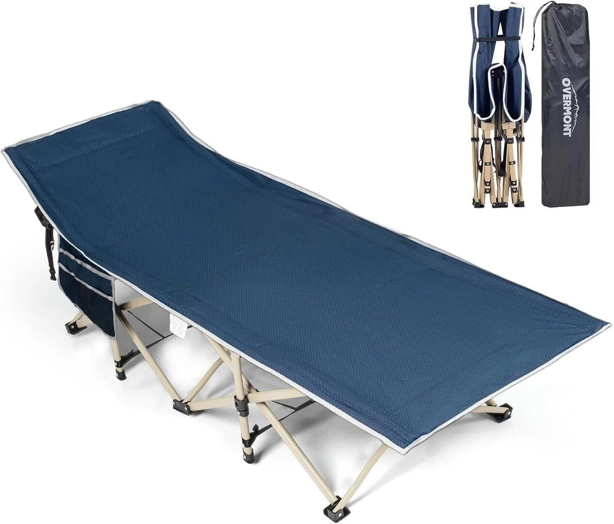 Folding Camping Bed Extra Wide Oversized 75 x 28 Blue OVERMONT