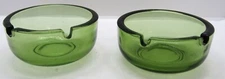 MCM Green Round Glass Ashtrays with 2 Cigarette Slots, Set of 2.