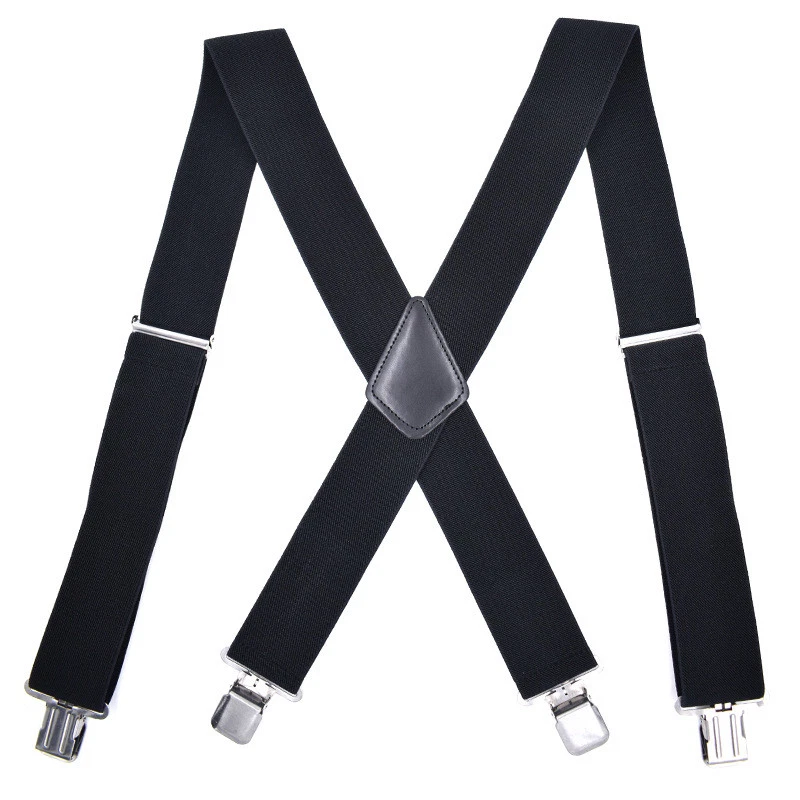 Mens Braces Suspenders Black X-shape Heavy Duty Biker Snowboard Trousers Wide 2" - Image 2 of 4
