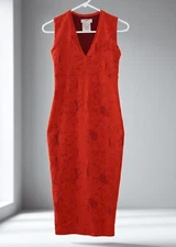 FUZZI Jean Paul Gaultier $560 Stretch Jacquard Lace Lined V-Neck Dress Size XS