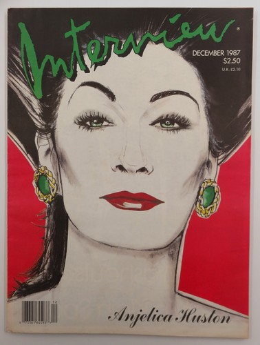 VINTAGE Andy Warhol's Interview Magazine December 1987 - Anjelica Huston - Afbeelding 1 van 12