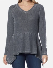 DG2 By Diane Gilman Grey Burnout Waffle Knit Sharkbite Peplum Top NWT Size 2X