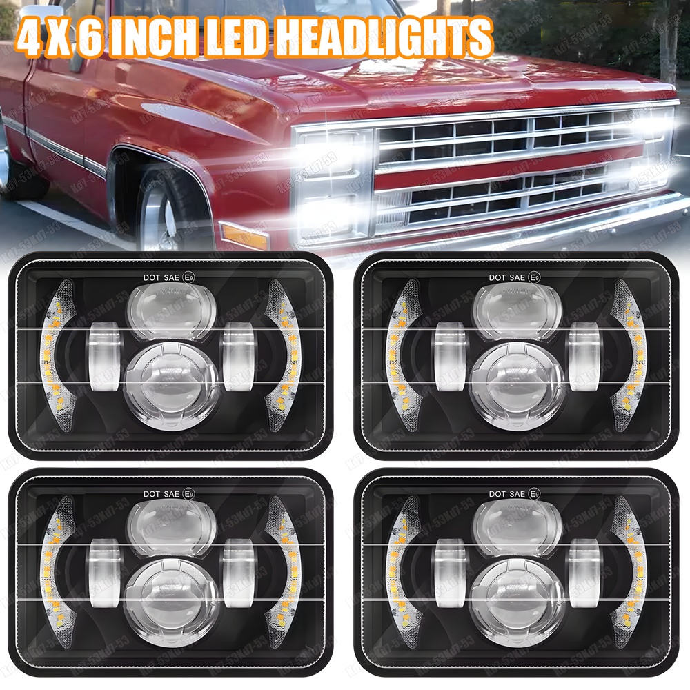 4PCS Chevy C10 C20 Pickup Truck 4x6 LED Headlights High Low Beam