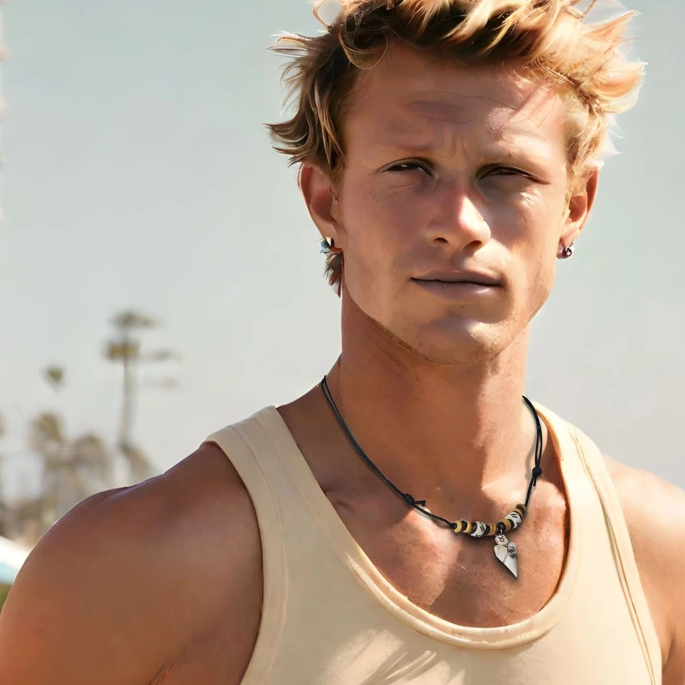 1 verstellbare Haifischzahn Kette mit Perlen Zahn Leder Surfer Shark Ethno - Bild 4 von 4