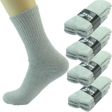 3-12 Pairs Mens Gray Solid Sports Athletic Work Crew Socks Cotton Long Size 9-11