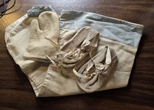 Lot of Vintage Baby Clothes Items--Leada Shoes, Linen Dress, Mitten Craft / Cut