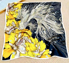 21"x21"Fish Flowers Print Pure Mulberry Satin Silk 12momme Scarf53X53cm5-169