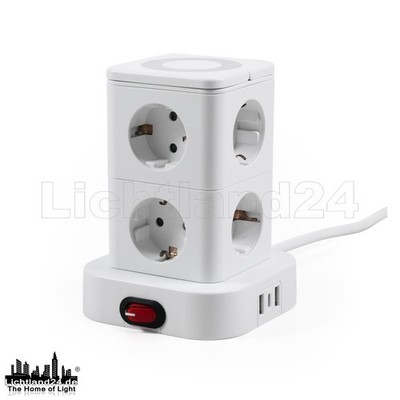 8-fach Steckdosenblock + 2x USB-A + 1x USB-C, An- Ausschalter + Nachtlicht, 1,4m
