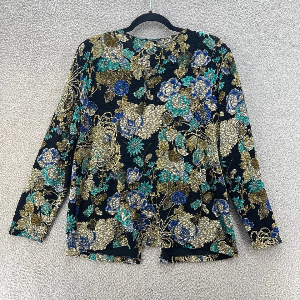 Chaqueta MSK Mujer 1X Negra Dorada Azul Verde Metálica Floral Brocado Elegante De Colección Foto 2 de 4