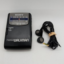Sony Walkman SRF-49 FM/AM Radio w Belt Clip  OEM Earbuds - Tested  Working