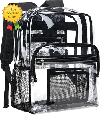 Clear plastic backpack book bag black adjustable straps tote OSOCE Black Mini Clear Stadium Approved Backpack | Heavy  main image 4