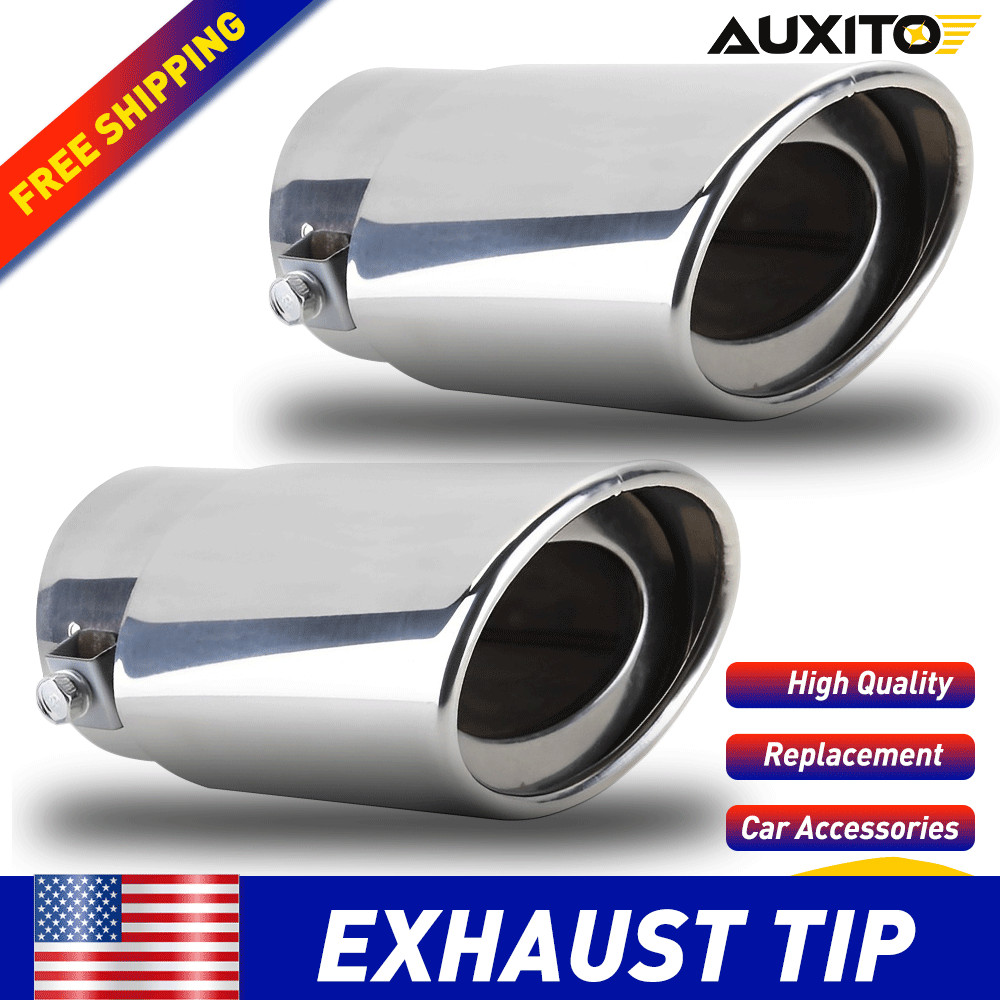 2PCS Chrome Muffler Tips 2.5" Straight Exhaust Pipe Tail Throat Stainless Steel