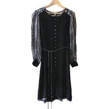 Monsoon Floral Bird Print Boho Dress Black Long Sleeve Midi Style UK 16