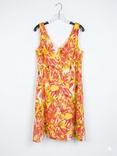 Floral Print A-Line Dress Sleeveless V-Neck Knee Length Orange Yellow Red