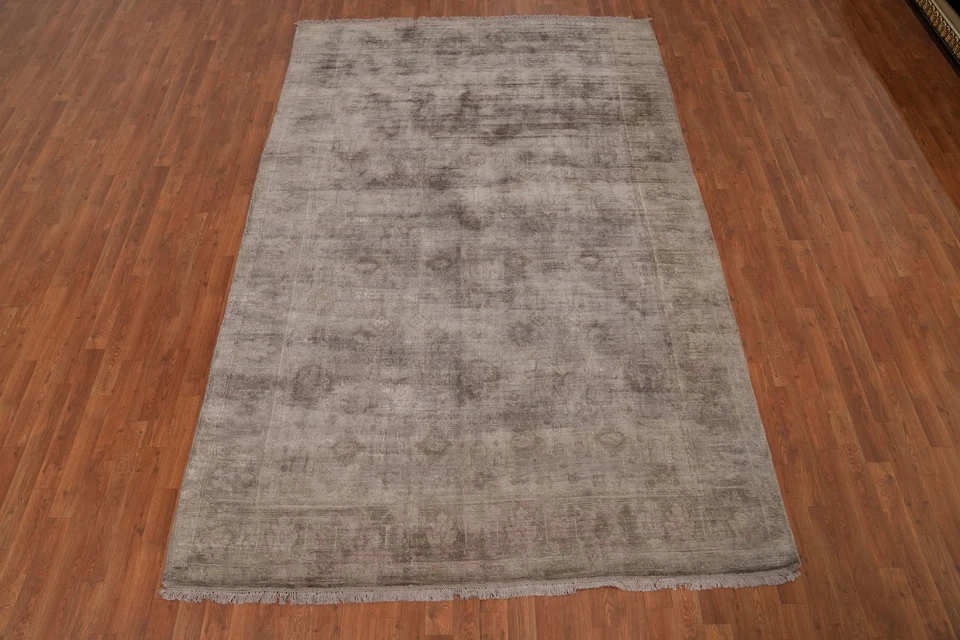 Handmade Transitional Silk Carpet Oushak Turkish Rug 7x10 Ft Living Room Rug - Image 2 of 4
