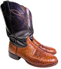 Men's Nocona Made in USA Genuine Ostrich Boots 11 D Embroidered Roper Brown
