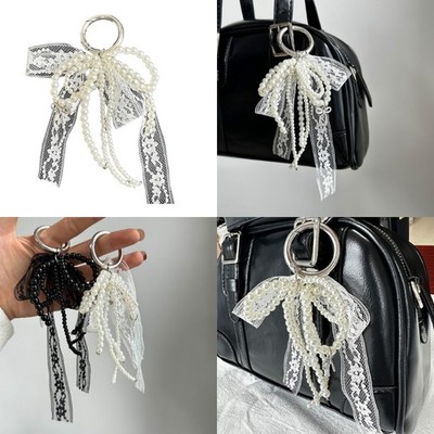 Cellphone Charm Beaded Bowknot Pendant Keychain Bowtie Ornament for Wallet Bag