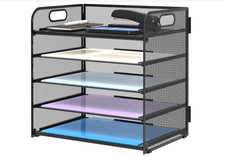 5 Trays Paper Organizer Letter Tray with Handle-Mesh Desk File Organizer, Paper