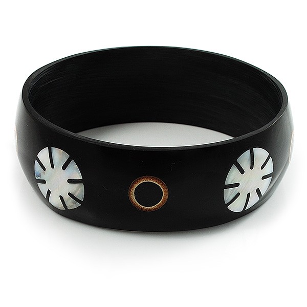 Floral Shell Bangle Bracelet (Black Tone)
