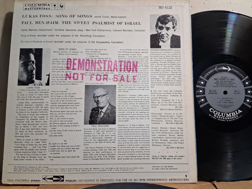 COLUMBIA MS 6123 Foss Songs Haim Psalmist Bernstein 6-eye PROMO 1960 VG++ TO NM - Image 2 of 2